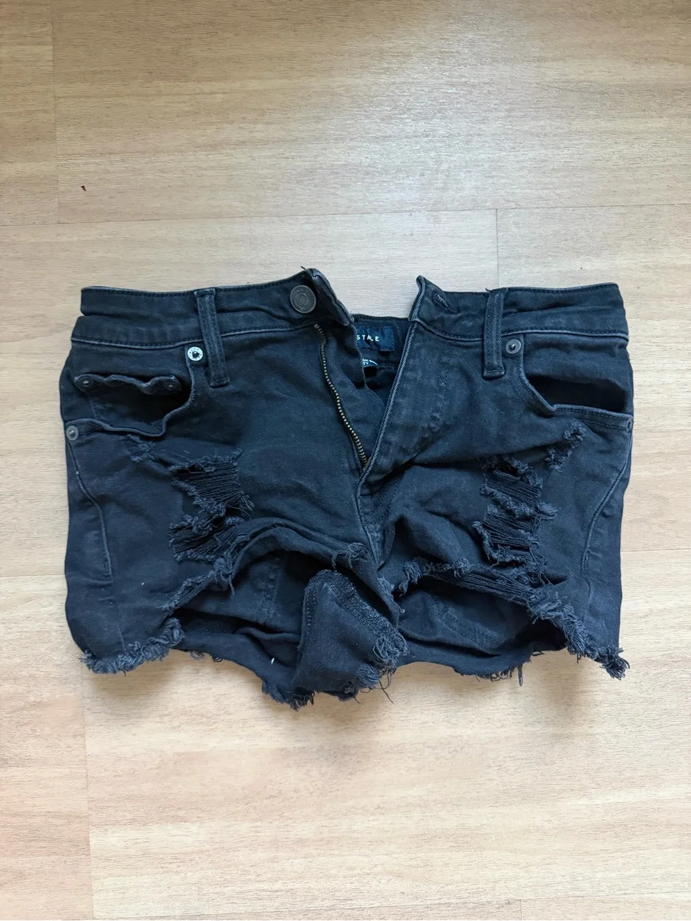 Aeropostale Black High-Waist Distressed Denim Shorts